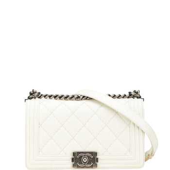 Chanel Matelasse Boy Chanel Coco Mark Chain Shoulder Bag White Leather