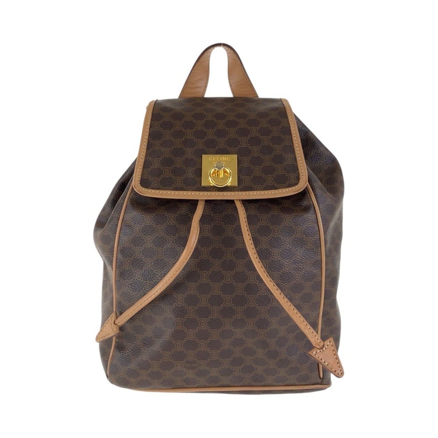 Celine Vintage Macadam Brown Gold Hardware Leather Backpack Daypack