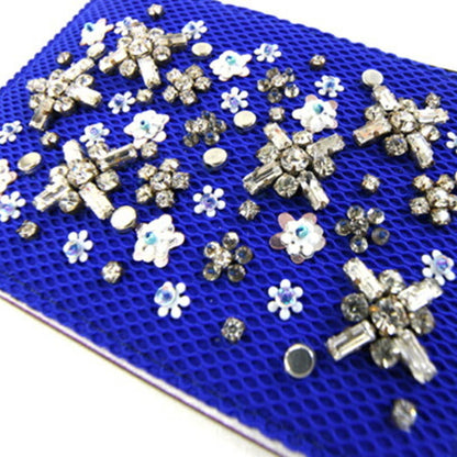 Christian Dior Dior Coin Case Blue White Leather Mini Pouch Purse Beads