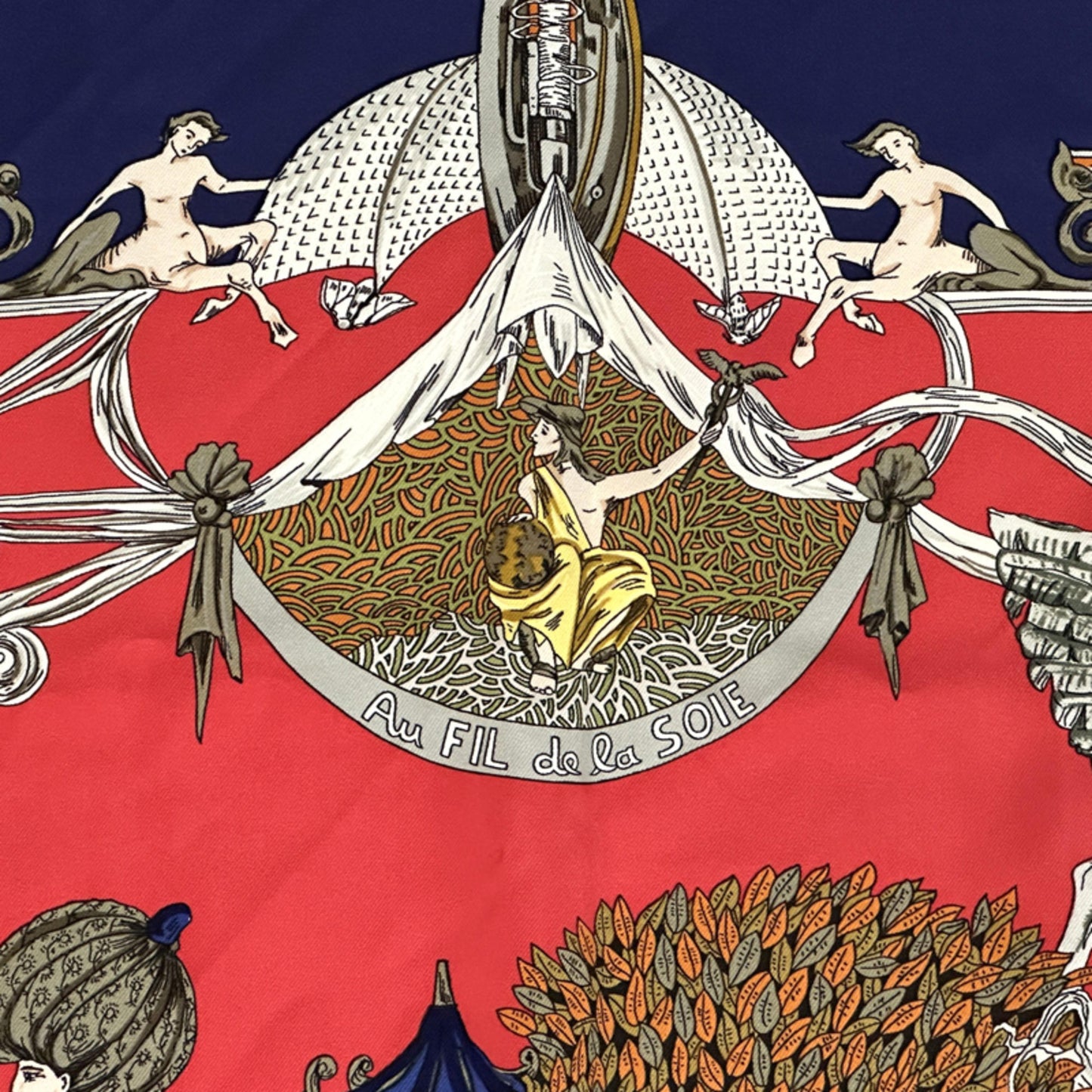 Herms Hermes Scarf/Muffler Carr 90 "Au Fil De La Soie" (As The Silk Thread Moves)