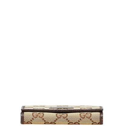 Gucci Gg Canvas Logo Plate Card Case 131886 Beige Dark Brown Leather