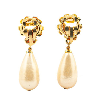 Vintage Chanel Camellia Flower Motif Faux Pearl Earrings