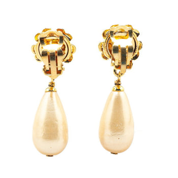 Vintage Chanel Camellia Flower Motif Faux Pearl Earrings