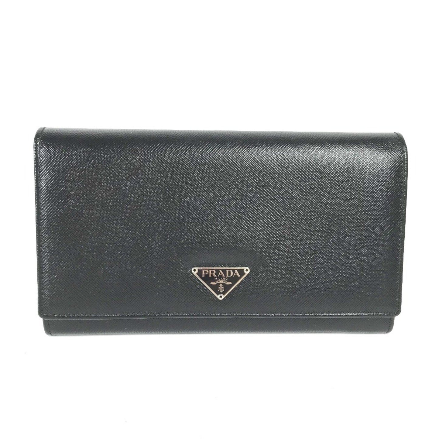 Prada M608A Triangle Logo Triangle Logo Plate Bifold Long Wallet Black