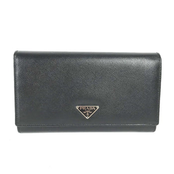 Prada M608A Triangle Logo Triangle Logo Plate Bifold Long Wallet Black