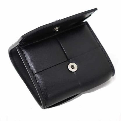 Bottega Veneta Cassette Folding Coin Purse Case Intrecciato Leather Black S