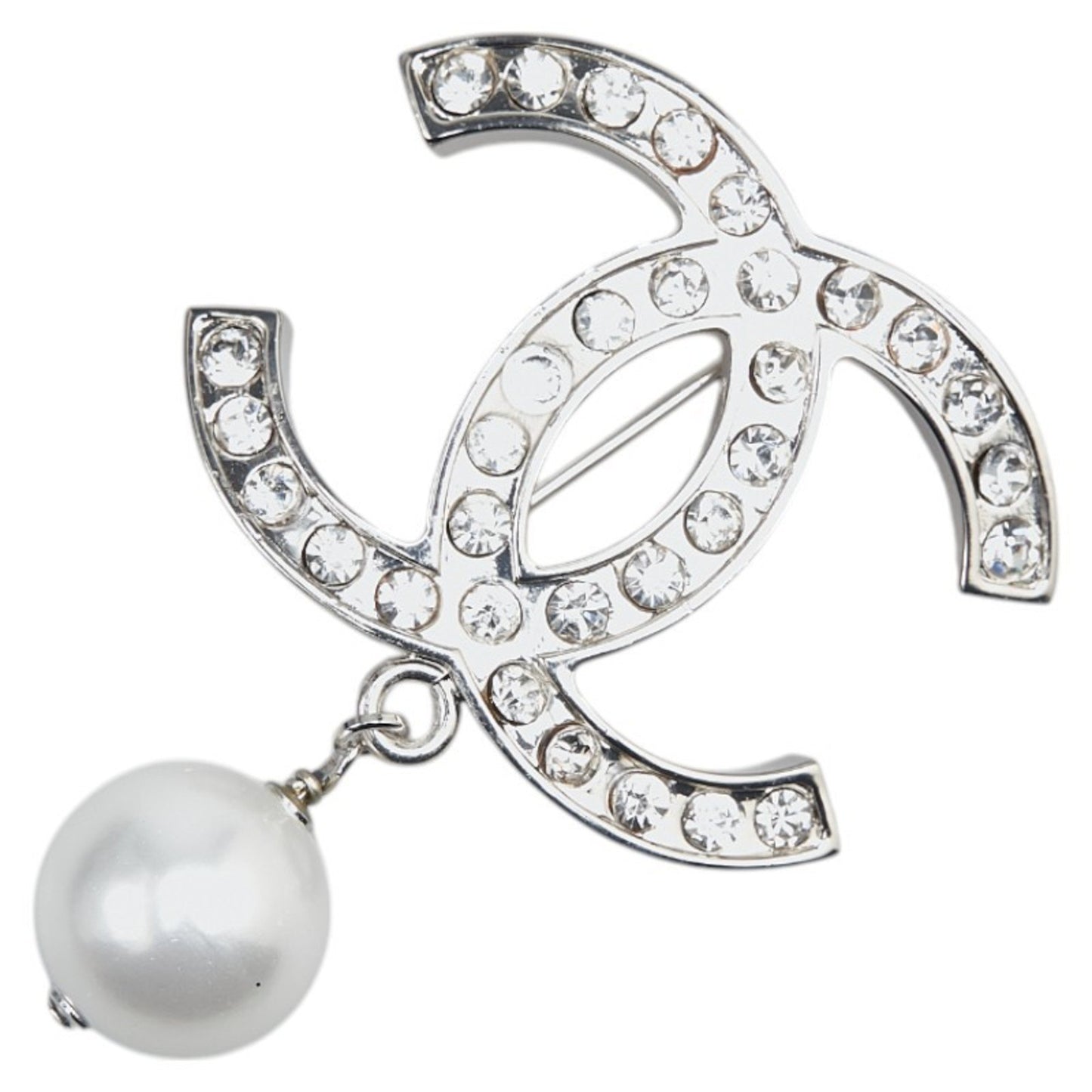 Chanel Coco Mark Rhinestone Brooch In Silver Metal