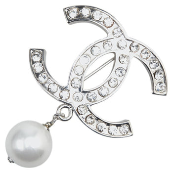 Chanel Coco Mark Rhinestone Brooch In Silver Metal