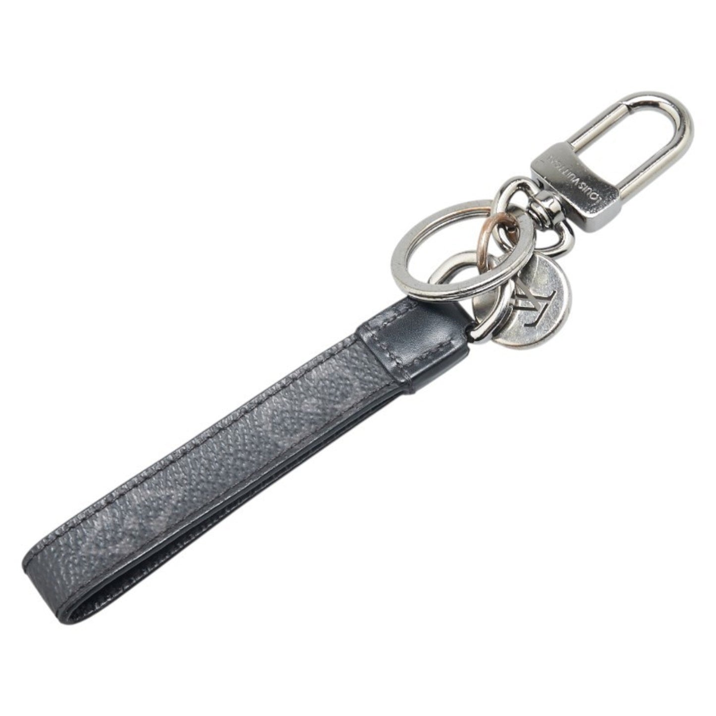 Louis Vuitton Monogram Eclipse Porte-Cls Dragonne Keychain Key Ring M61950 Black Leather