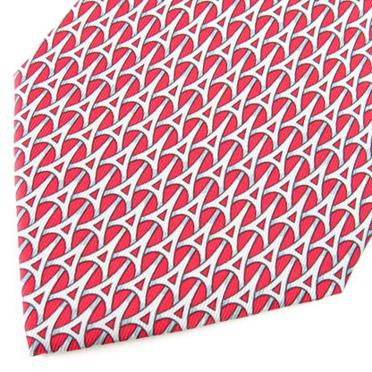 Hermes 5265 Sa 100% Silk Geometric Print Cravat Tie In Red With Box