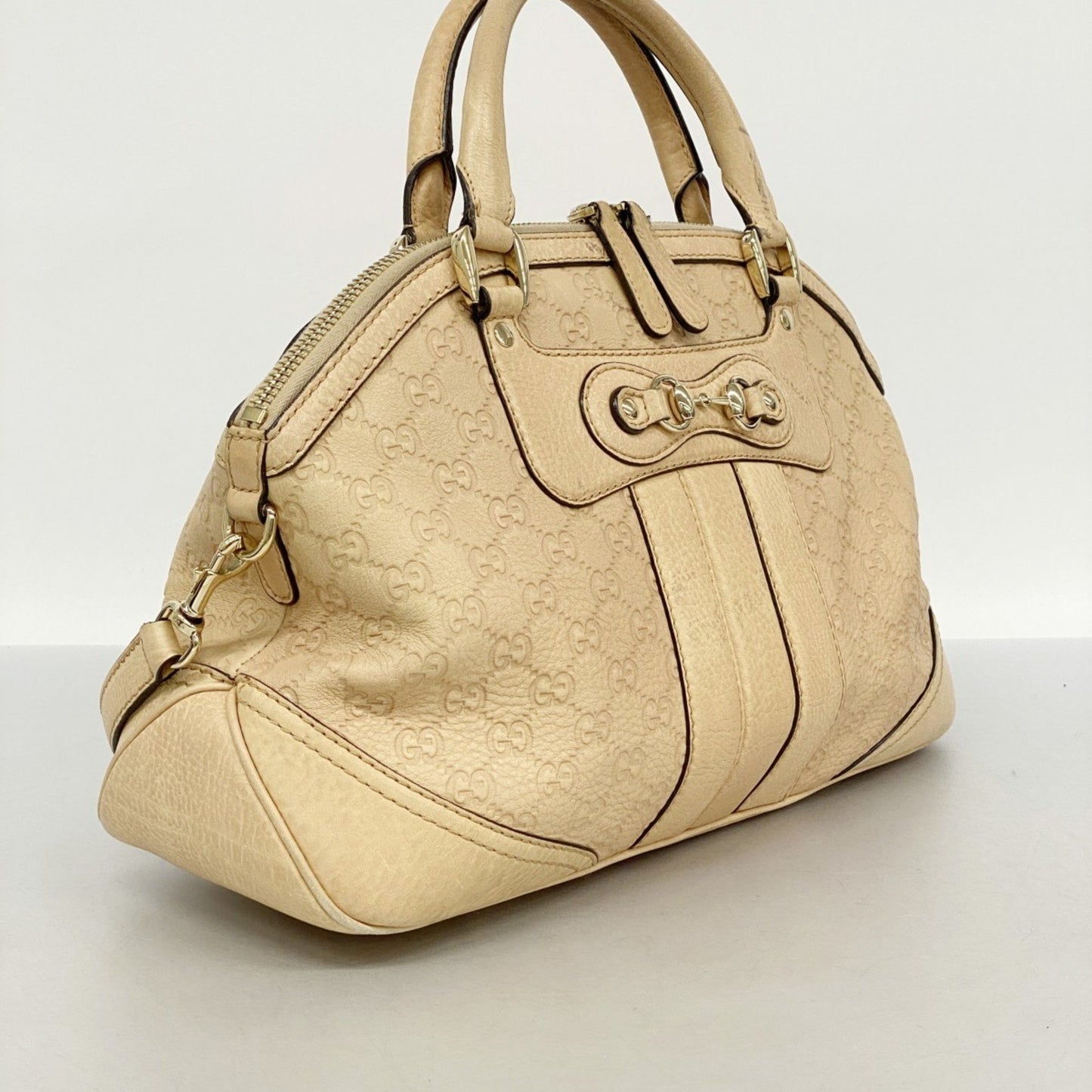 Gucci Handbag Guccissima Horsebit 247286 Leather Beige Champagne 2-Way Bag