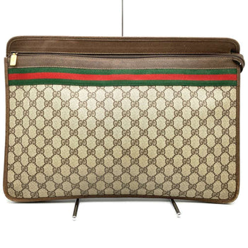Gucci 017 115 Second Bag Clutch Pouch Gg Supreme Sherry Line Leather Brown