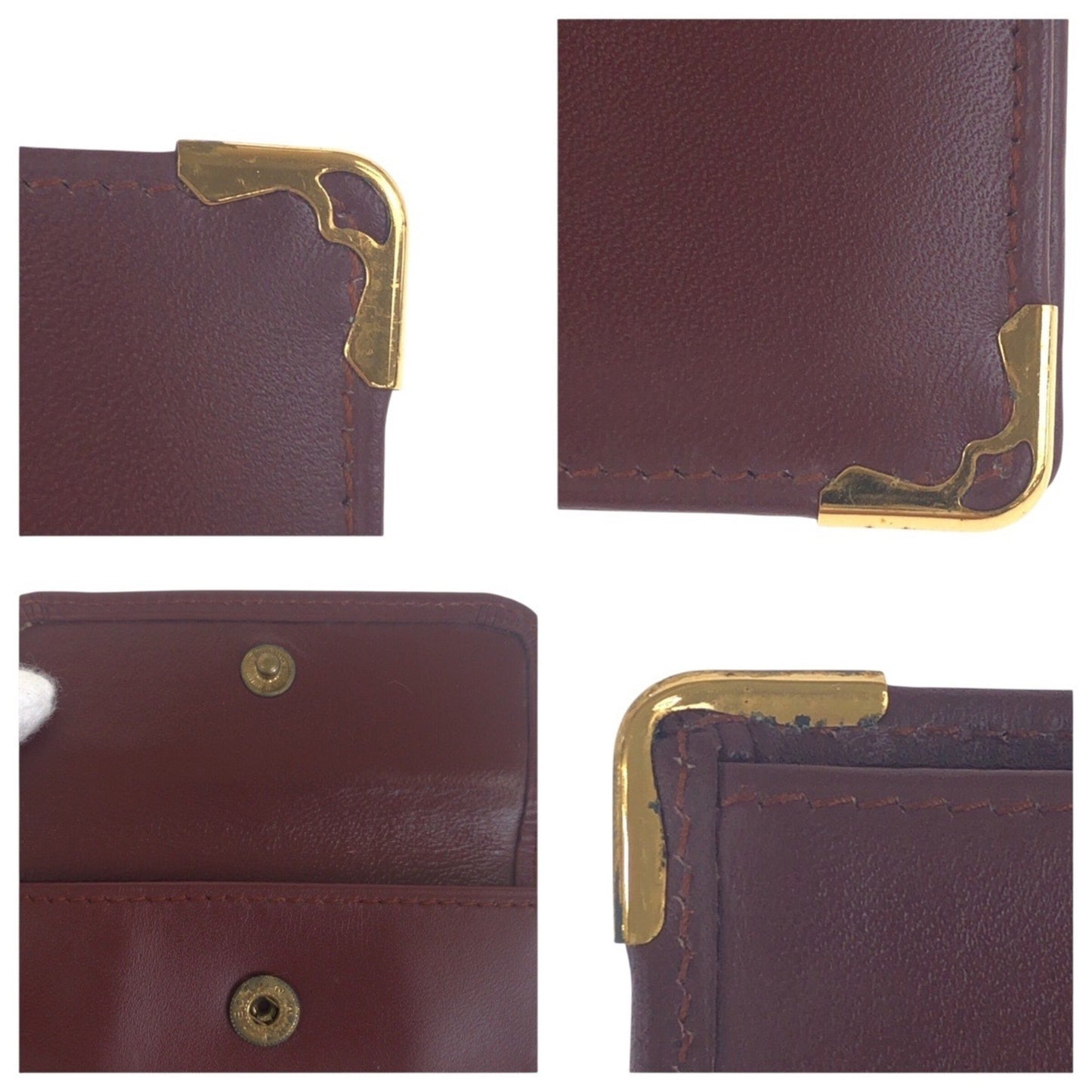 Cartier Vintage Must Line Wine Red Bordeaux Leather Bi-Fold Wallet