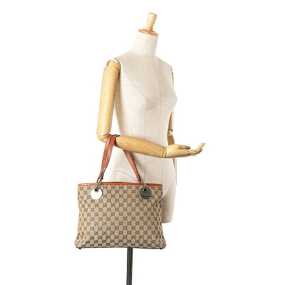 Gucci Gg Canvas Shoulder Bag Tote 120837 Beige Brown Leather