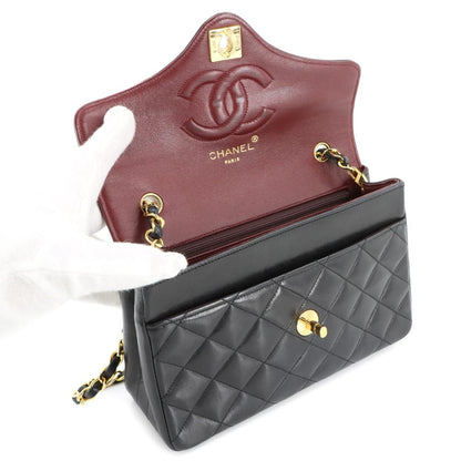 Chanel Matelasse Chain Shoulder Bag Leather Black Gold Metal Fittings