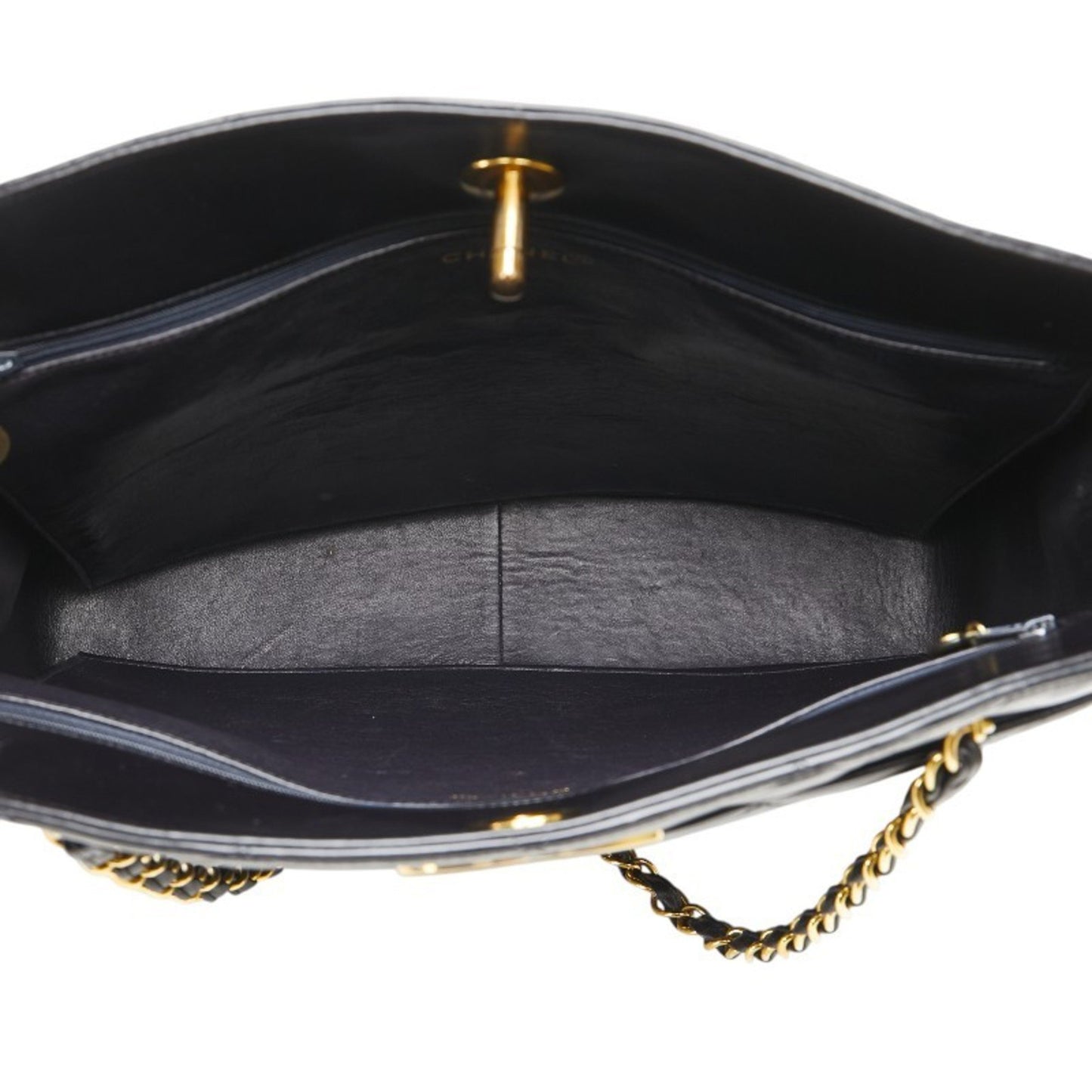 Chanel Matelasse Coco Mark Chain Shoulder Bag Tote Black Lambskin