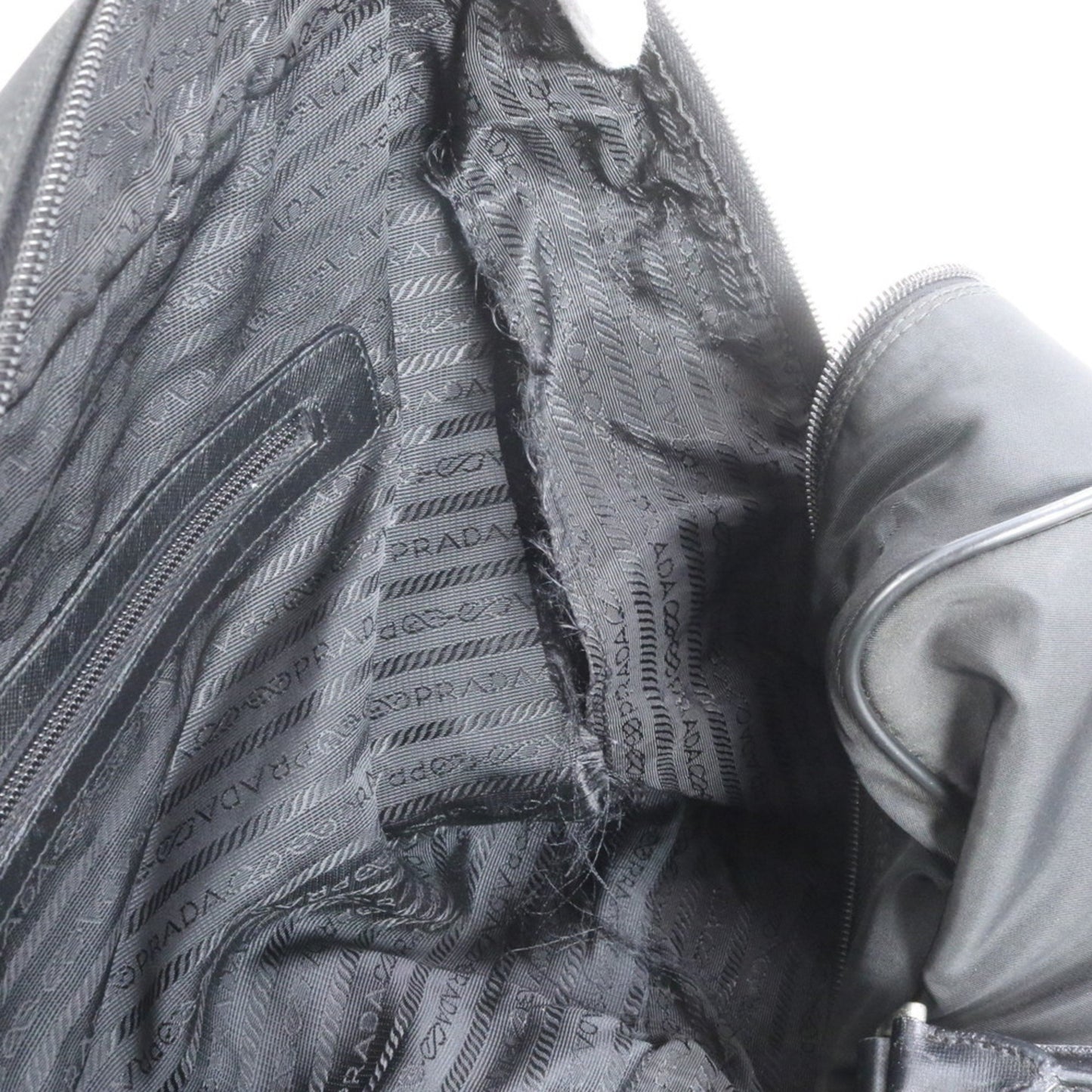 Prada Tessuto Nylon Triangular Logo Leather Boston Bag Tote Travel Black