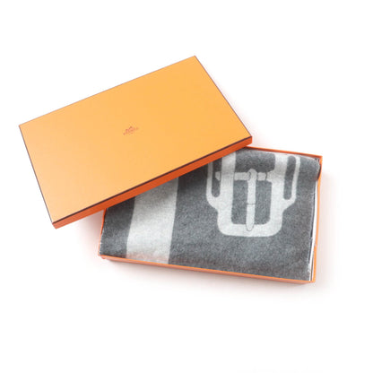 Hermes Sangle Boucle 100% Cashmere Antogracito Gris Clair Fringed Scarf