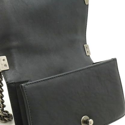 Chanel Boy Chanel Coco Mark Chain Shoulder Bag Leather Black