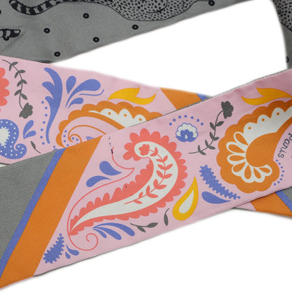 Hermes Twilly Scarf/Muffler Guepards Bandana Rose Green Blue 100% Silk Bp