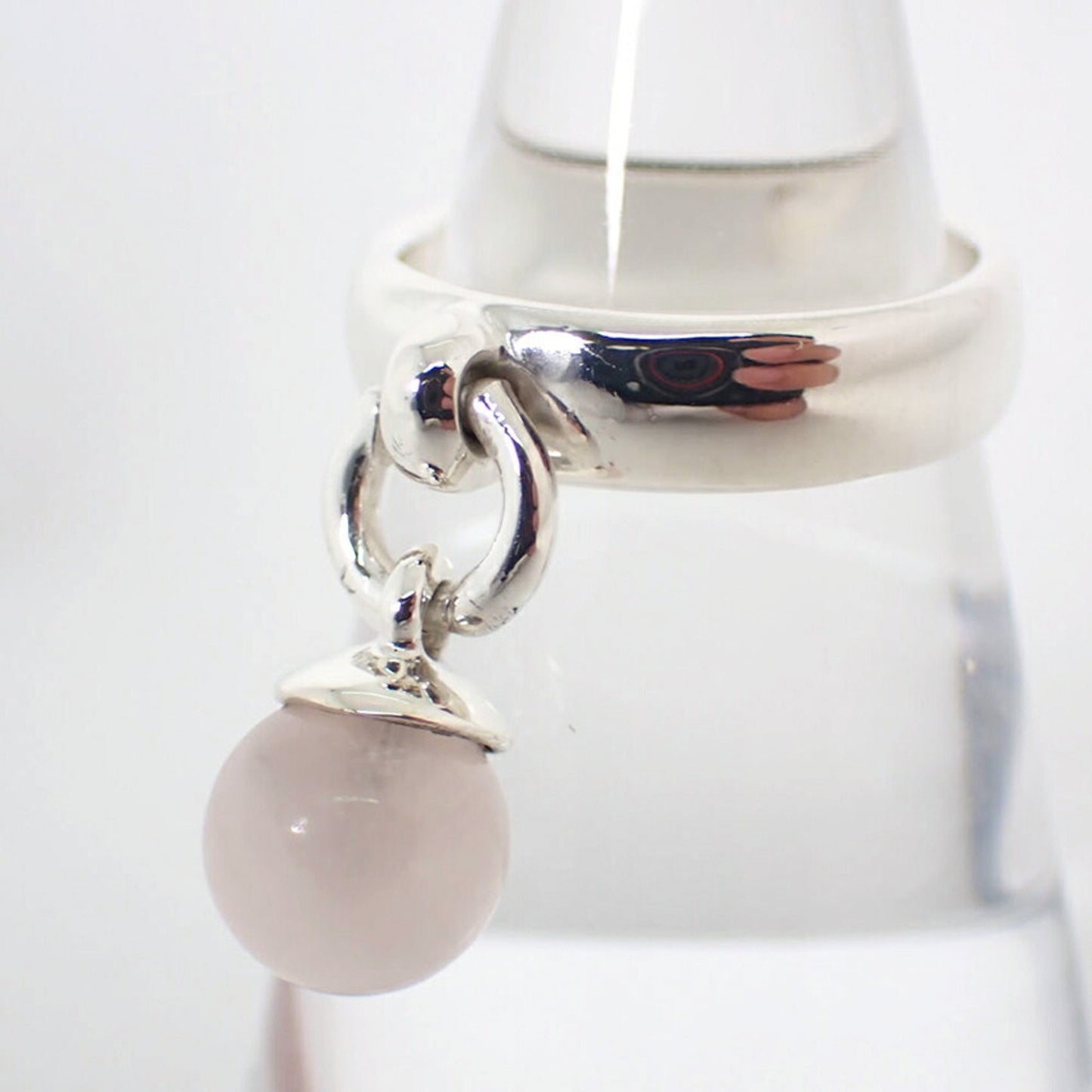 Tiffany 925 Ball Dangle Rose Quartz Ring