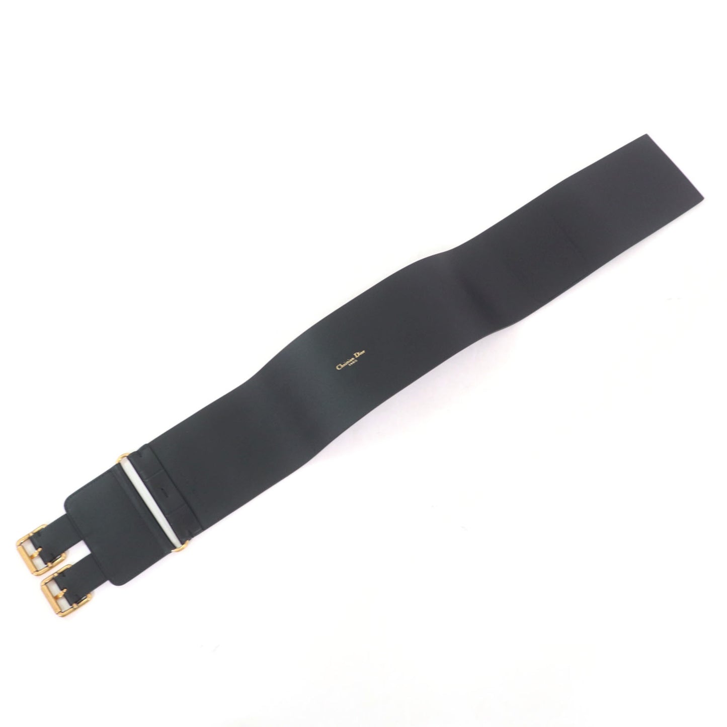 Christian Dior D-Waist Maxi Double Gold Buckle Leather Belt In Black With Hardware