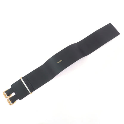 Christian Dior D-Waist Maxi Double Gold Buckle Leather Belt In Black With Hardware