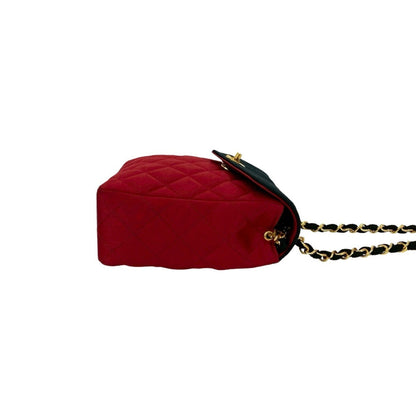 Chanel Vintage Matelasse Coco Mark Satin Chain Shoulder Bag In Black