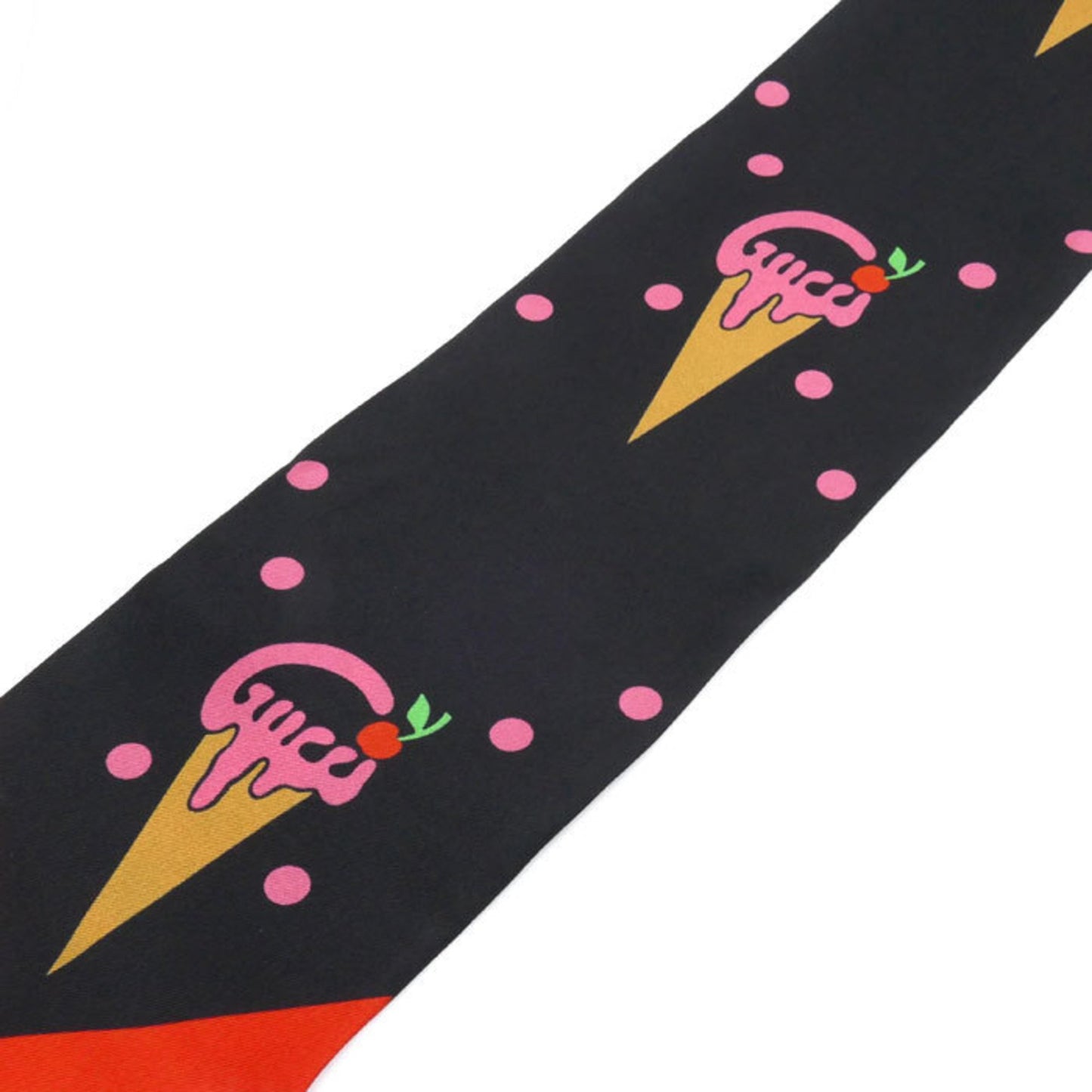 Gucci Gucci Ice Cream Cherry Neck Bow Scarf Muffler Black Red Multicolor 732840 3G001