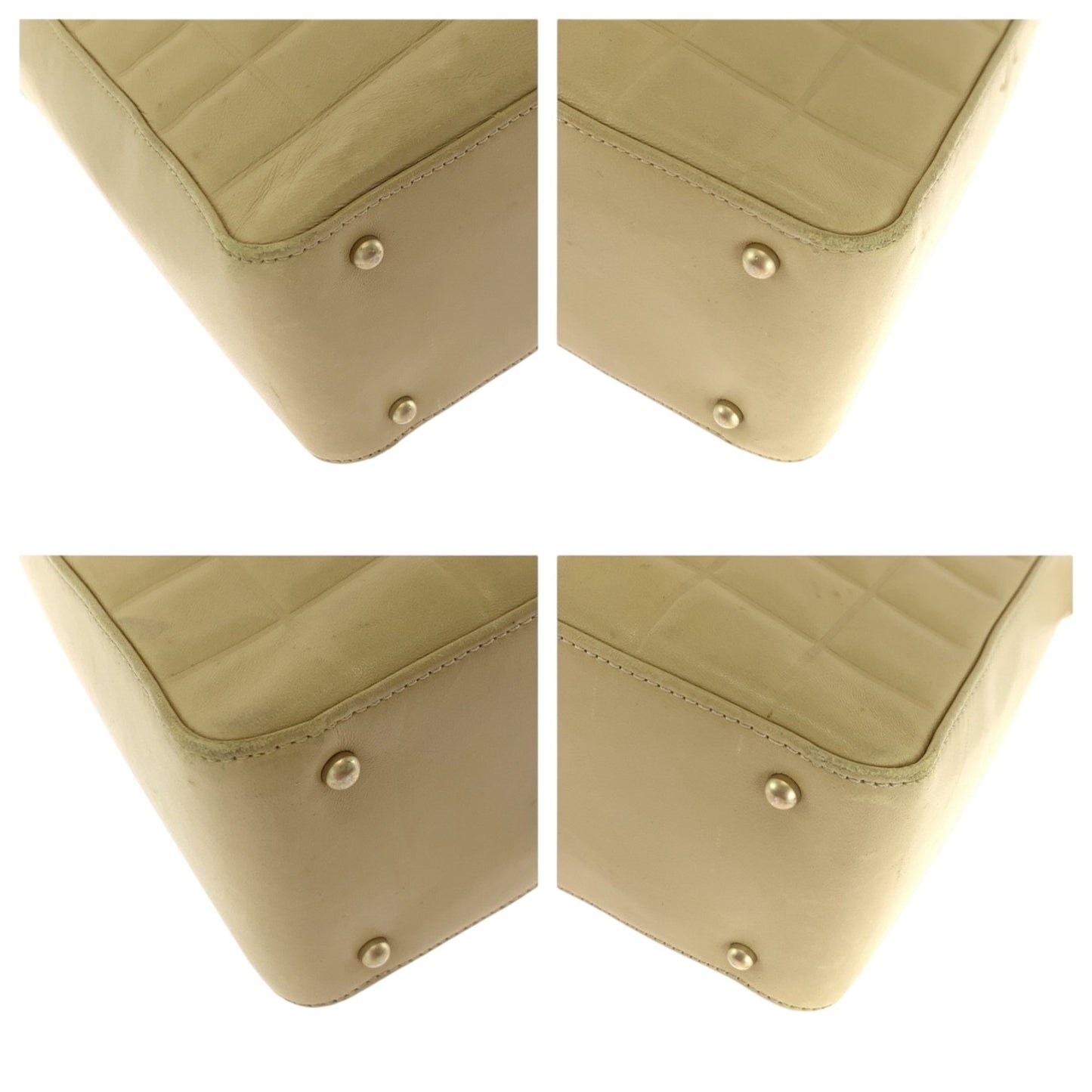 Chanel Vintage Chocolate Bar Coco Mark Beige Lambskin Shoulder Bag With Gold Hardware