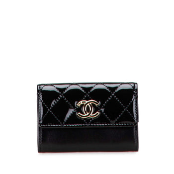 Chanel Matelasse Coco Mark Business Card Case In Black Lambskin
