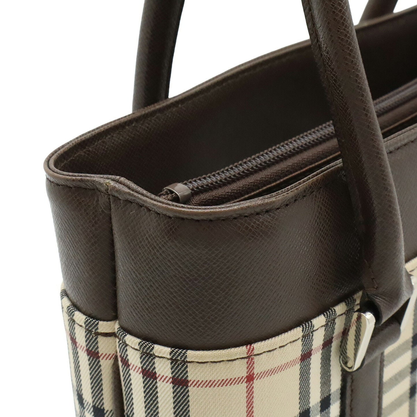 Burberry Nova Check Pattern Handbag Tote Bag Canvas Leather Beige Dark Brown Black Bordeaux