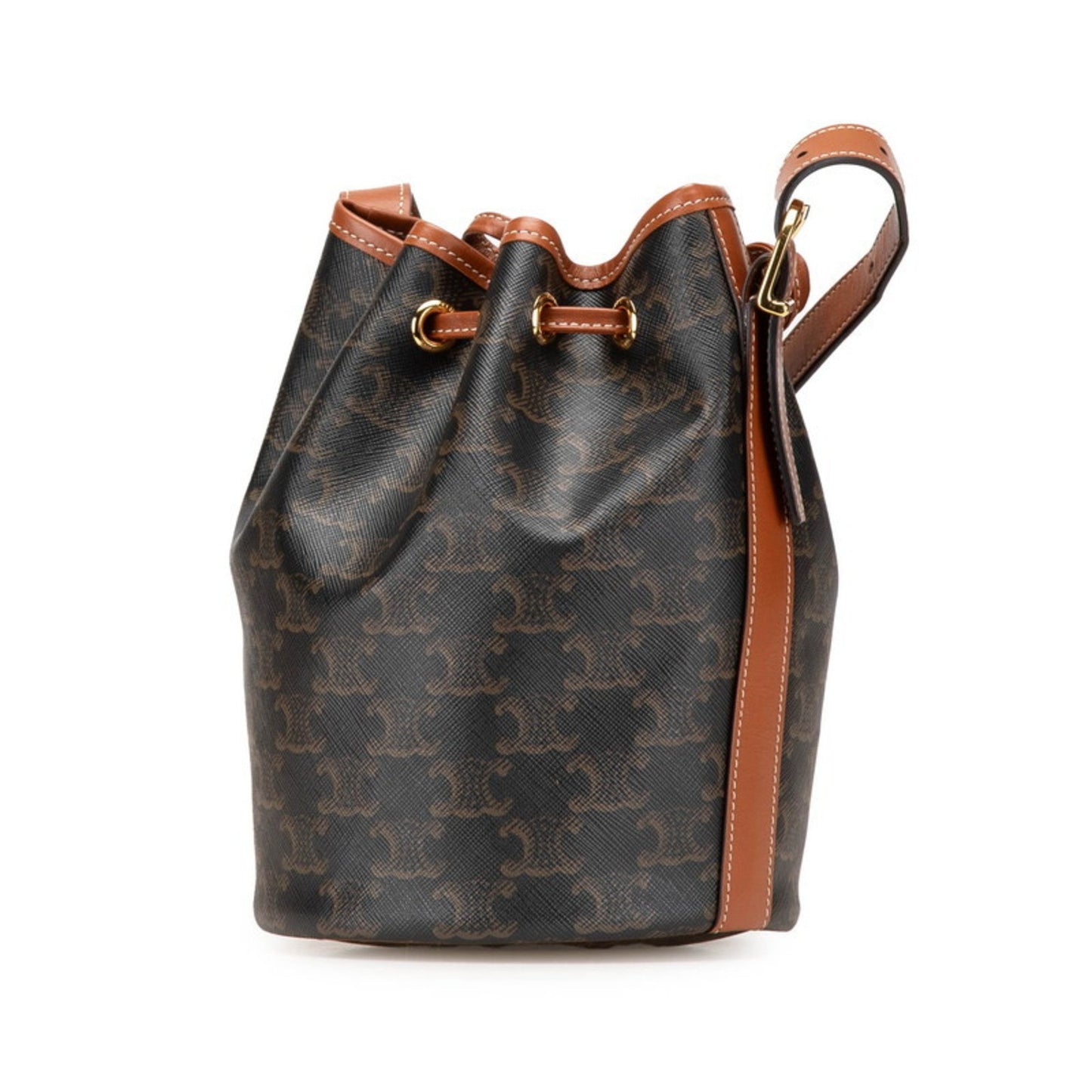 Celine Triomphe Small Drawstring Crossbody Shoulder Bag In Brown Leather