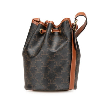 Celine Triomphe Small Drawstring Crossbody Shoulder Bag In Brown Leather