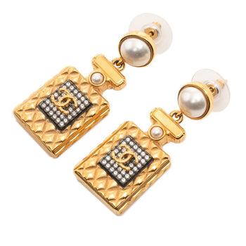 Chanel Coco Mark Pearl Rhinestone Perfume Motif Earrings