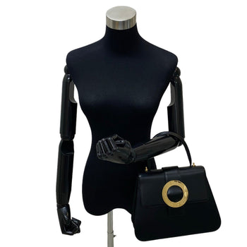 Celine Circle Logo Metal Fittings Calf Leather Genuine 2Way Shoulder Bag Handbag Black