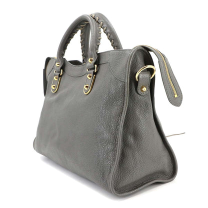 Balenciaga Classic Metallic Edge City 2-Way Hand/Shoulder Bag In Grey Leather