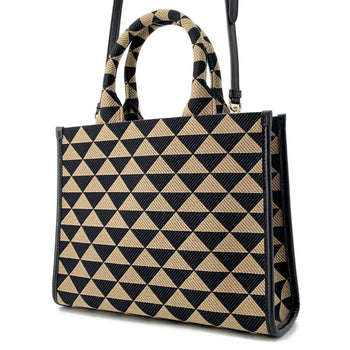 Prada Symbol Embroidered Fabric Small Handbag In Saffiano 1Ba354