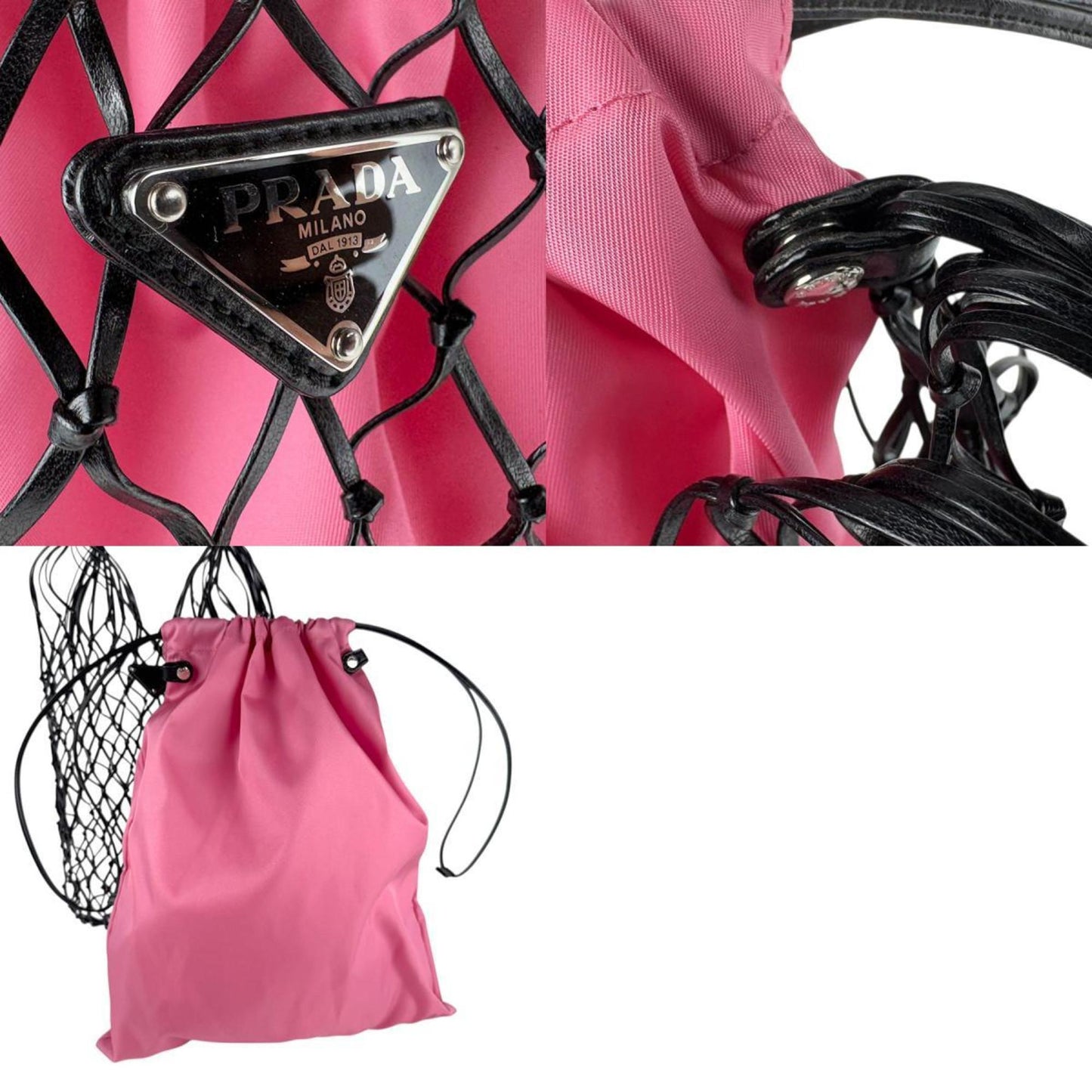 Prada Prada Handbag Leather Nylon Black Pink Silver