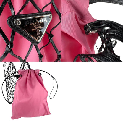 Prada Prada Handbag Leather Nylon Black Pink Silver