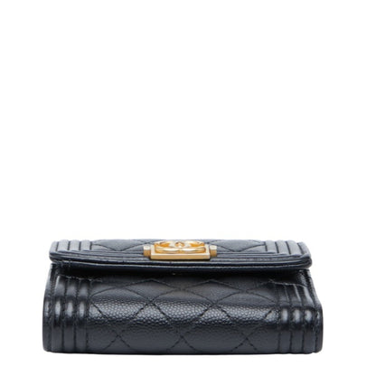 Chanel Matelasse Boy Chanel Coco Mark Bifold Wallet Black Caviar Skin