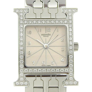 Hermes Hermes H Watch Diamond Bezel Hh1.230 Stainless Steel X Quartz Analog Display Ivory Dial Heure