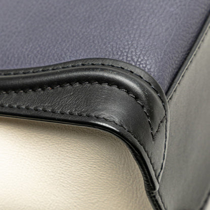 Celine Luggage Nano Shopper Tricolor Handbag Shoulder Bag 2Way Navy Black White Leather
