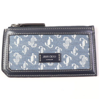 Jimmy Choo Casey Jc Monogram Denim Leather Wallet/Coin Case