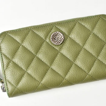 Chanel Wallet Round Medium Quilted Matelasse Caviar Skin Moss Green