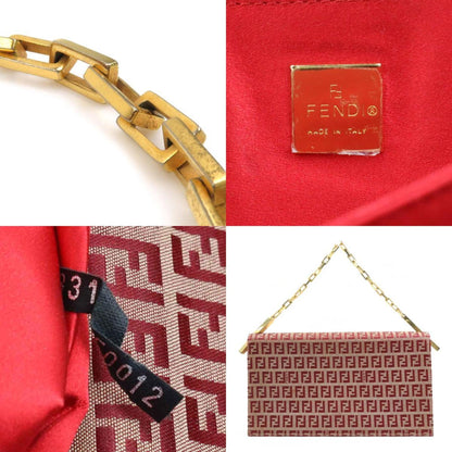 Fendi Handbag Zucchino Canvas Metal Beige Red Gold