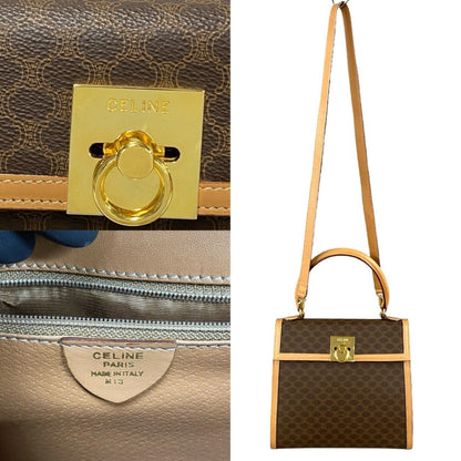 Celine Macadam Blason Triomphe Print Logo Ring Hardware Leather 2-Way Handbag/Shoulder Bag Brown