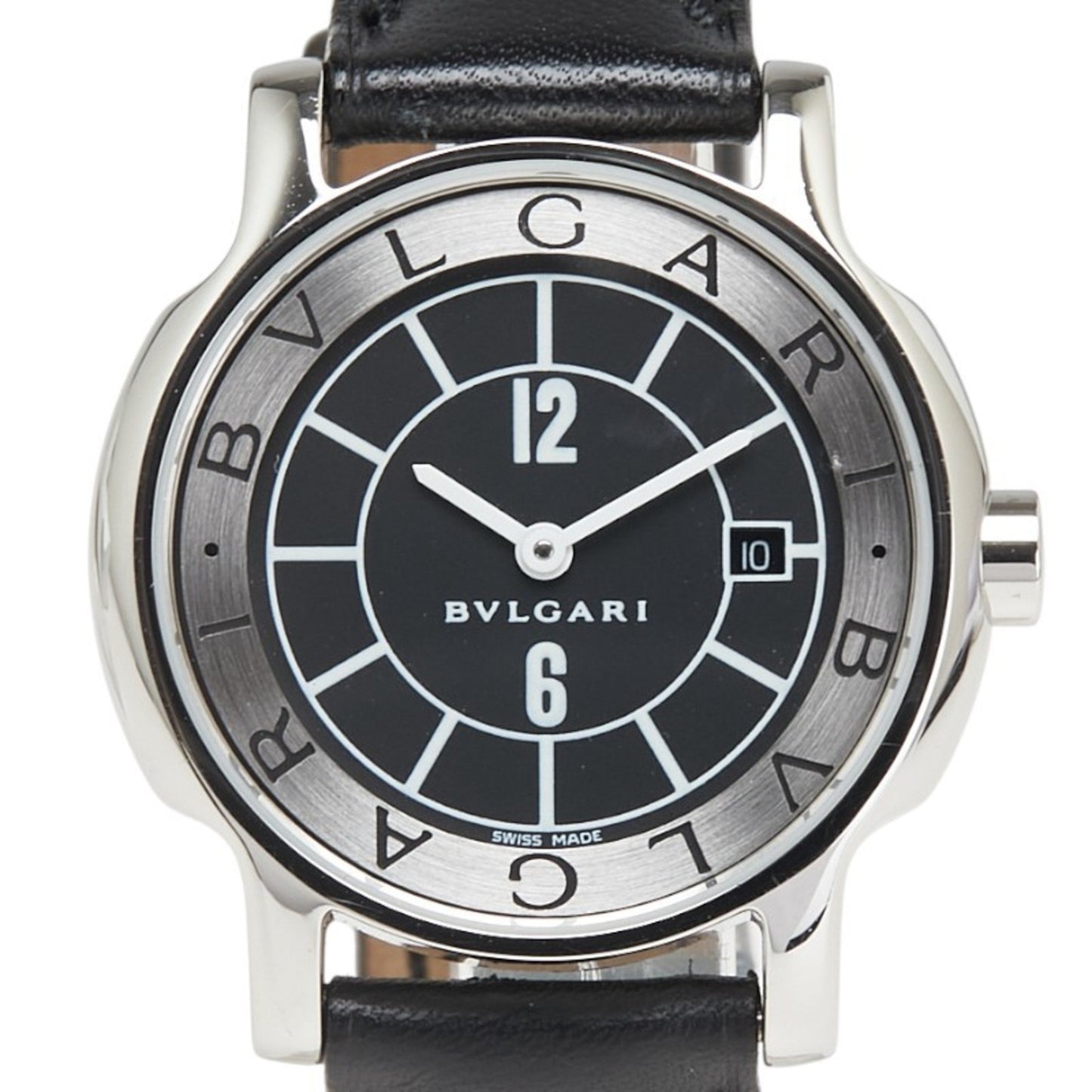 Bvlgari Solotempo Watch St29S Quartz Black Dial Stainless Steel Leather