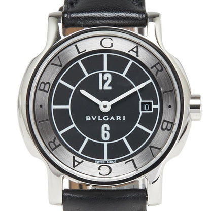 Bvlgari Solotempo Watch St29S Quartz Black Dial Stainless Steel Leather
