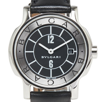 Bvlgari Solotempo Watch St29S Quartz Black Dial Stainless Steel Leather